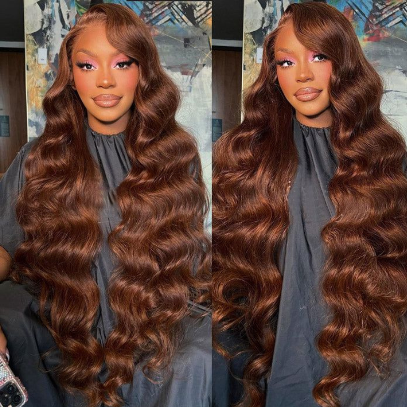 ALIGLOSSY 200 250 Density 30 32 34 36 Inch Wand Curl 13x4 Lace Frontal Chocolate Chestnut Brown Wig