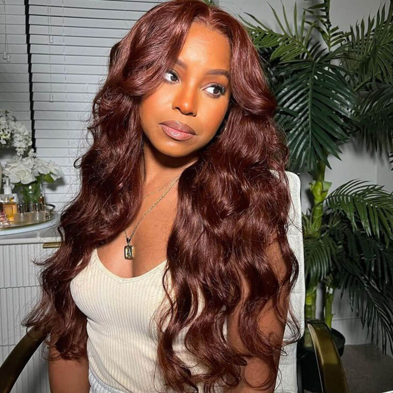 ALIGLOSSY Reddish Brown Color 13x6 HD Transparent Body Wave Lace Front Wig 13x4 Lace Straight Human Hair Wigs