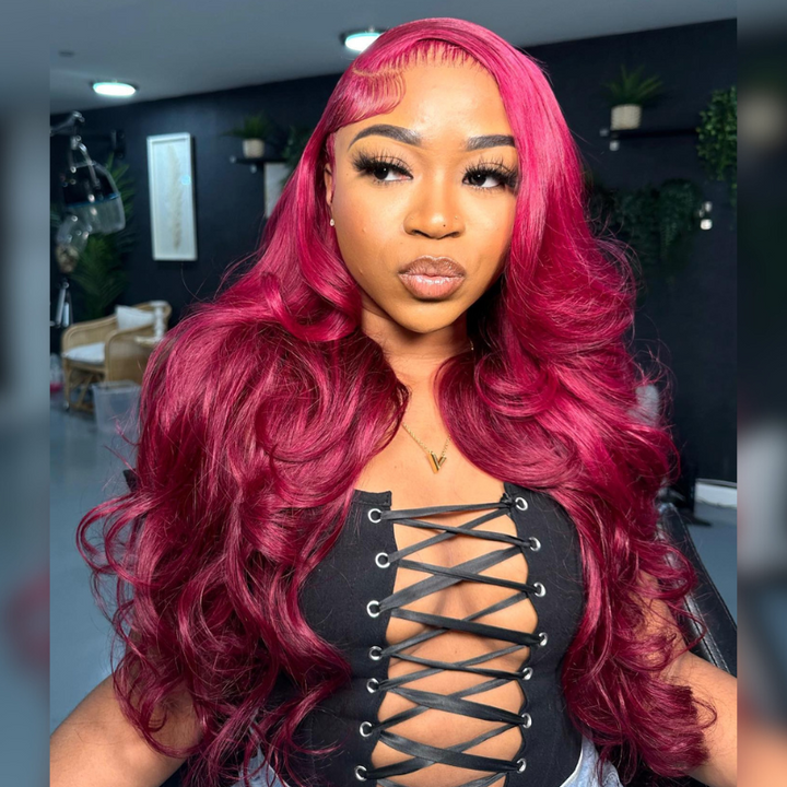 ALIGLOSSY 250 Density Burgundy Red Body Wave Wig 13x4 Lace Front Virgin Human Hair Wigs