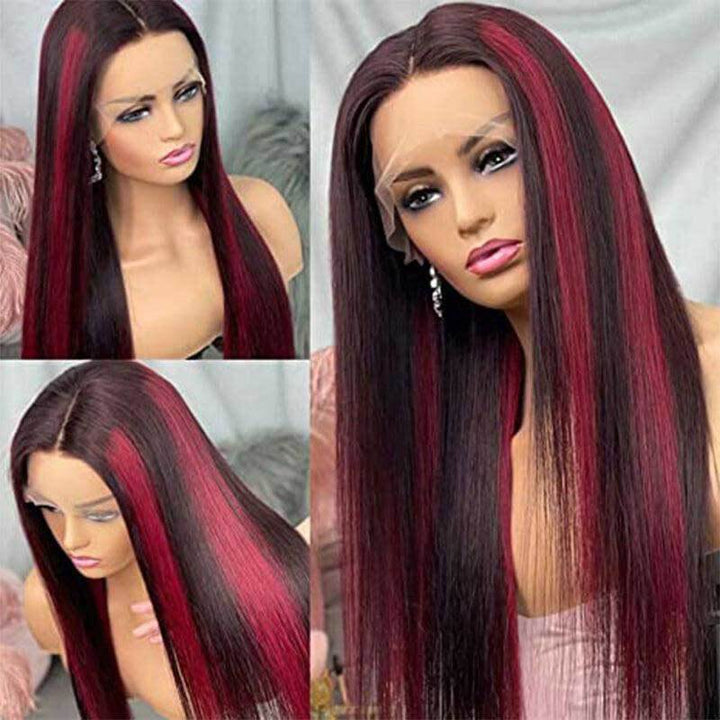 ALIGLOSSY Highlights Burgundy Glueless 13x4 Straight Lace Front Wigs