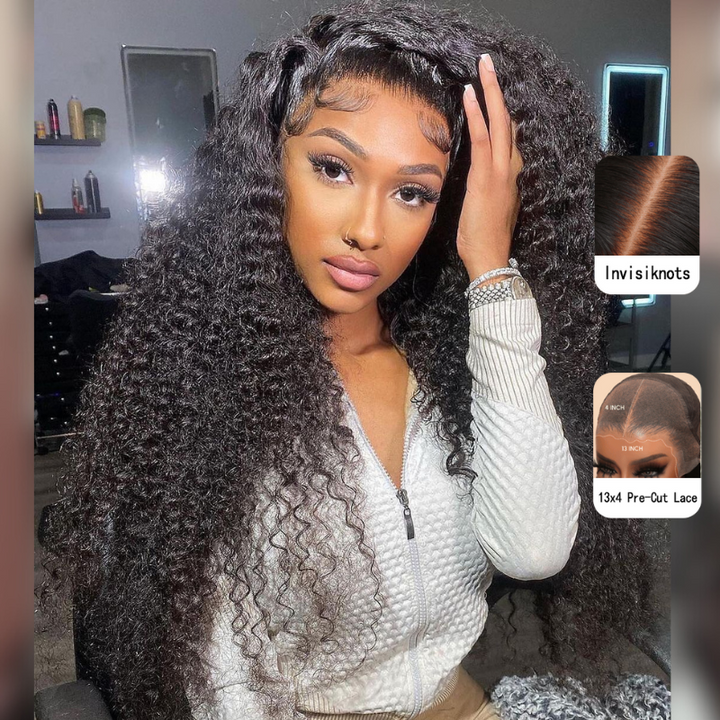 ALIGLOSSY Pre-Everything Pre Cut Pre Plucked Pre Bleached Wear Go Glueless 13X4 Lace Front Curly Hair Wigs