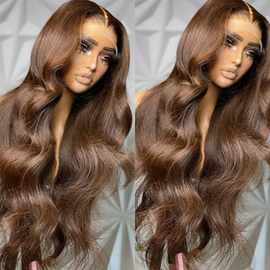 ALIGLOSSY 200% 250% Density Chocolate Brown Color Hair Body Wave 13x4 HD Transparent Lace Front  Human Hair Wig