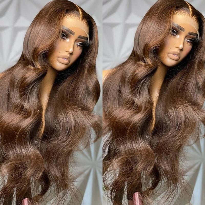 200 250 Density Chocolate Brown Color Body Wave 13x4 Lace Front Wig ALIGLOSSY