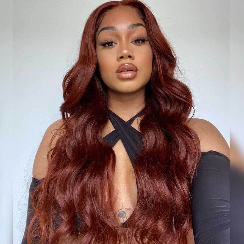 ALIGLOSSY Reddish Brown 13x4 HD Glueless Body Wave Lace Front Wig