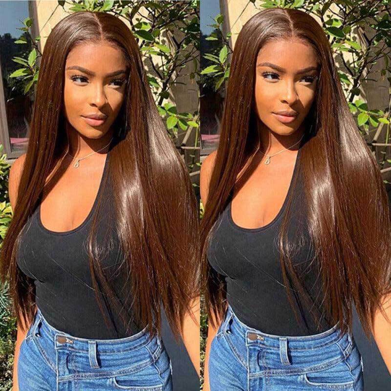 ALIGLOSSY Chocolate Brown 13x4 Glueless Straight Hair Lace Front Wig