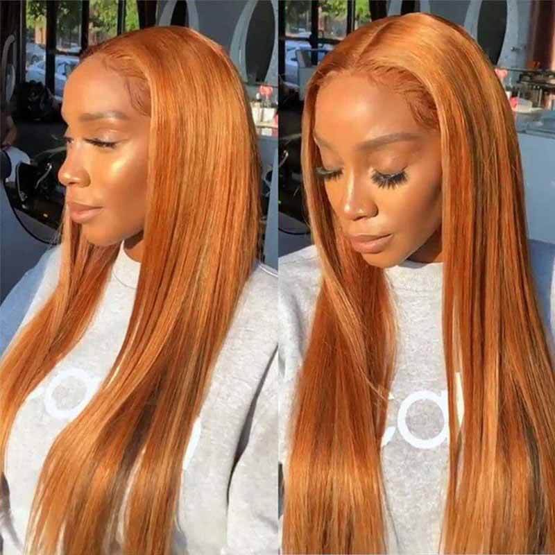 ALIGLOSSY 13X4 Ginger Brazilian Straight Lace Front Human Hair Wig