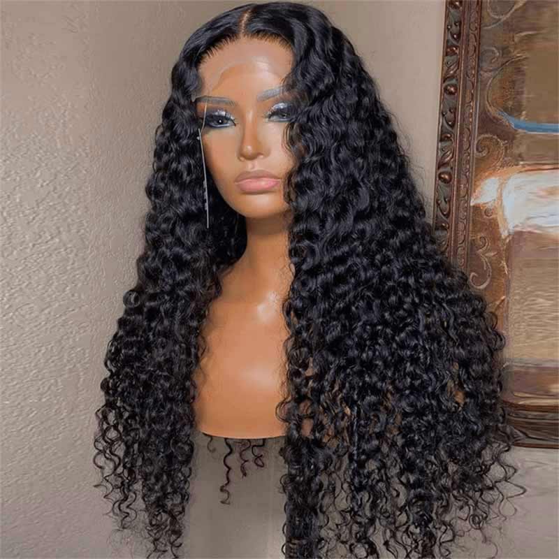 ALIGLOSSY 4x4 13x4 HD Transparent Lace Front Deep Wave Human Hair Wig