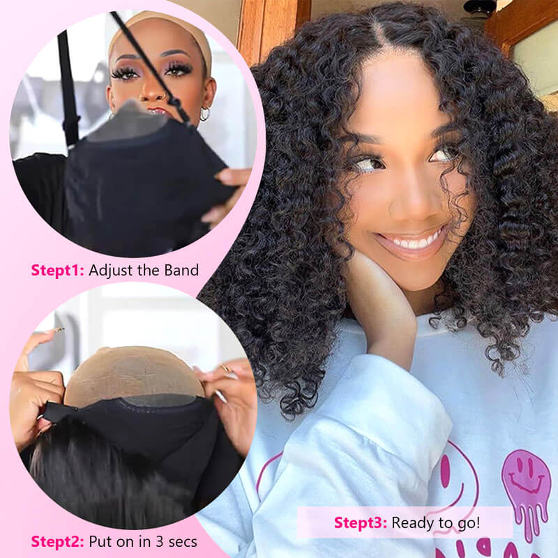 Wear and Go Glueless Pre Everything Wigs Human Hair Short Bob Kinky Curly Wigs 200 Density Beginners Friendly