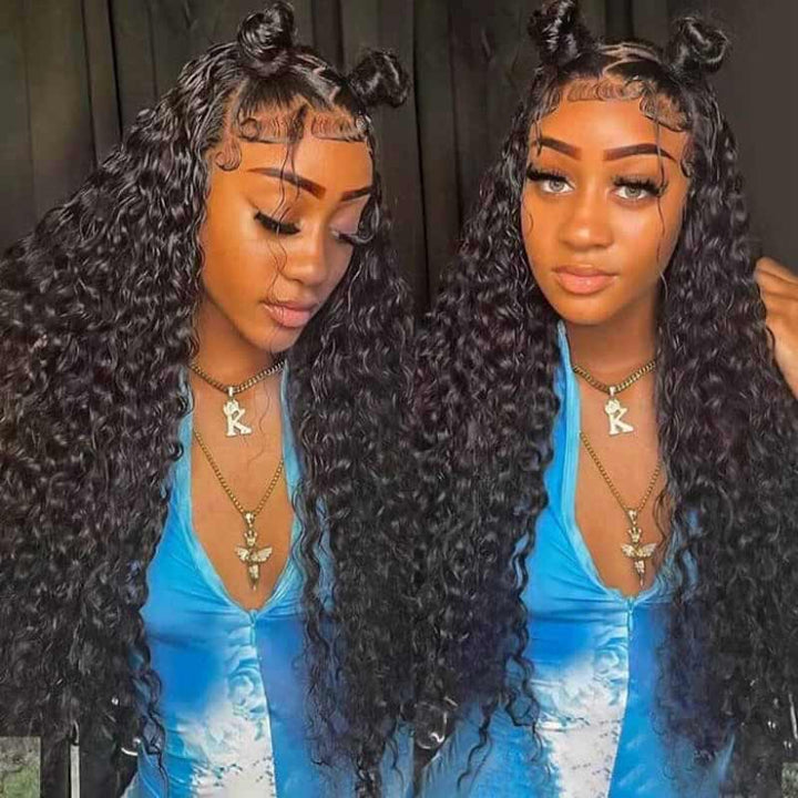 ALIGLOSSY 13x4 Transparent Glueless Water Wave Lace Front Hair Wigs