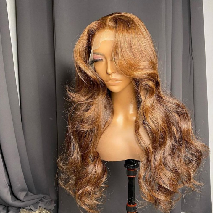 Aliglossy Light Blonde Brown Curtain Bangs Wig 13x4 13x6 HD Lace Frontal Body Wave Human Hair Wigs