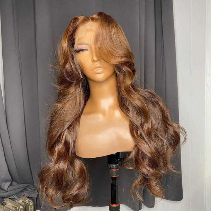 Aliglossy Light Blonde Brown Curtain Bangs Wig 13x4 13x6 HD Lace Frontal Body Wave Human Hair Wigs