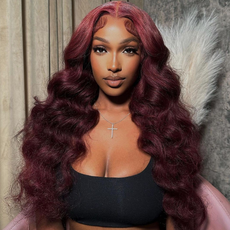 Aliglossy 250 300 Density Dark Red 13x4 Lace Frontal Wand Curls Loose Deep Wave Human Hair Wigs