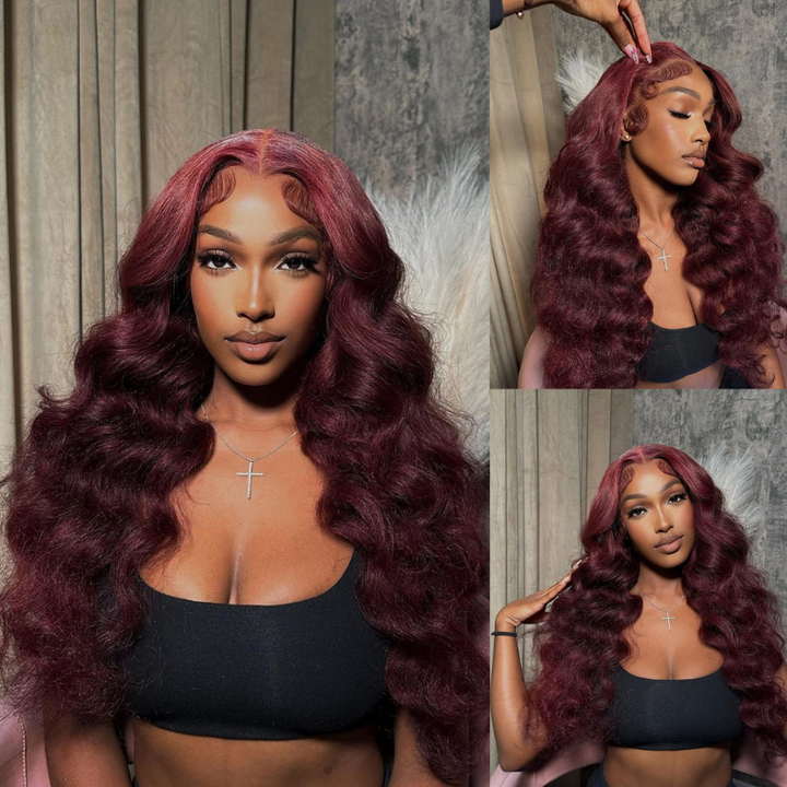 Aliglossy 250 300 Density Dark Red 13x4 Lace Frontal Wand Curls Loose Deep Wave Human Hair Wigs