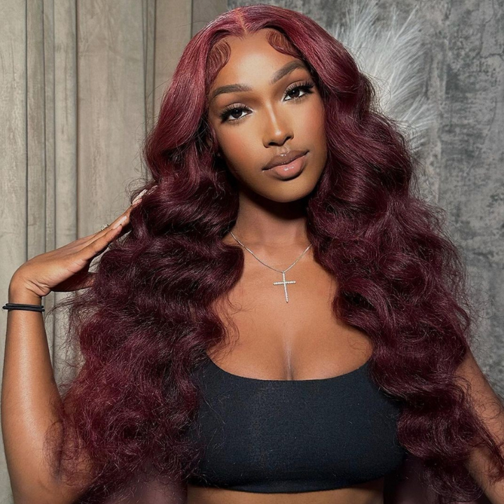 Aliglossy 250 300 Density Dark Red 13x4 Lace Frontal Wand Curls Loose Deep Wave Human Hair Wigs