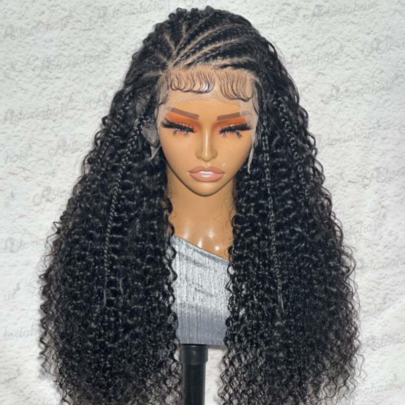 Aliglossy Pre Braided Deep Wave Lace Frontal Human Hair Wigs 250% Density