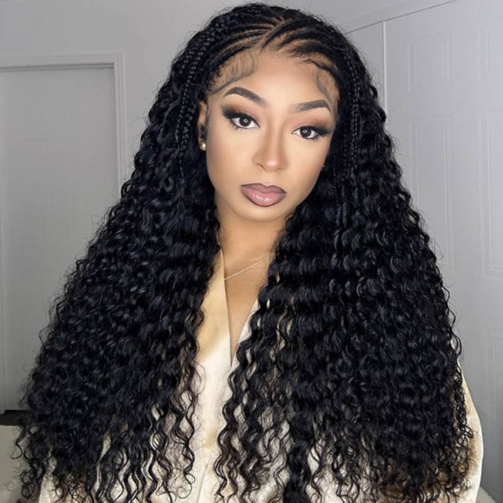 Aliglossy Pre Braided 13x4 13x6 Lace Frontal Human Hair Wig 250% Density Deep Wave Wigs