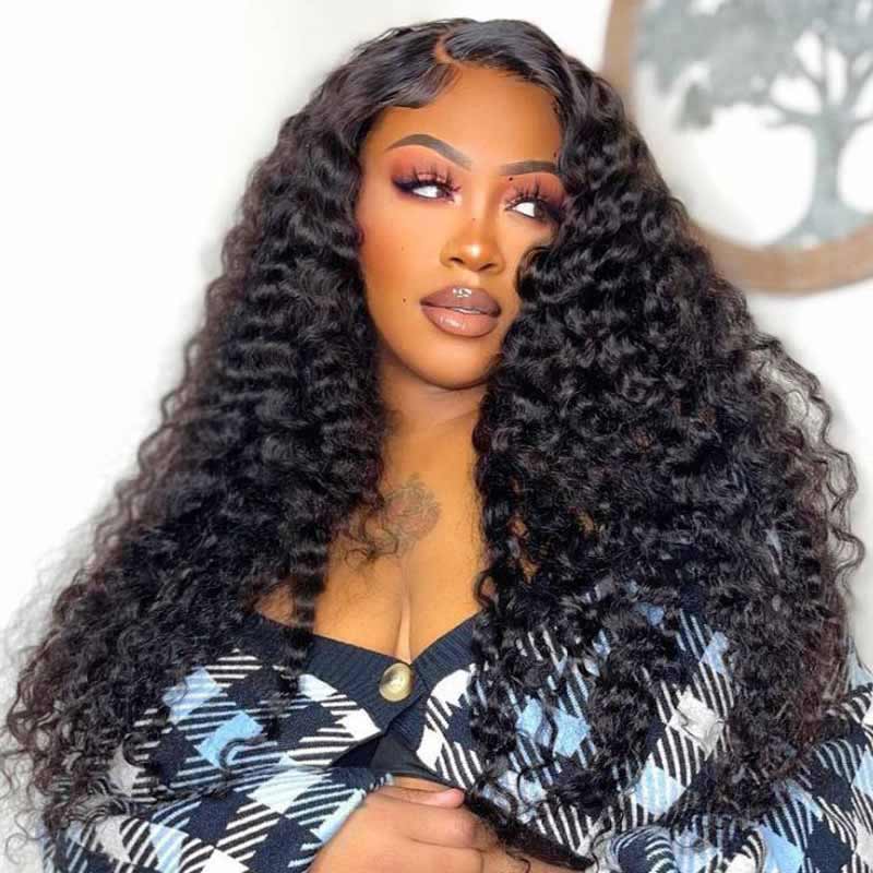 ALIGLOSSY 4x4 13x4 HD Transparent Lace Front Deep Wave Human Hair Wig