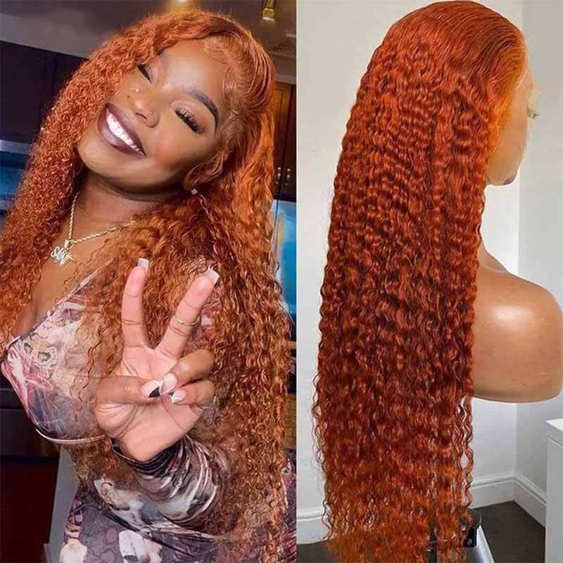 ALIGLOSSY 13X4 Lace Front 180 Density Ginger Deep Wave Lace Front Wig