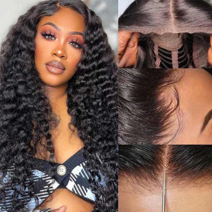 ALIGLOSSY 4x4 13x4 HD Transparent Lace Front Deep Wave Human Hair Wig