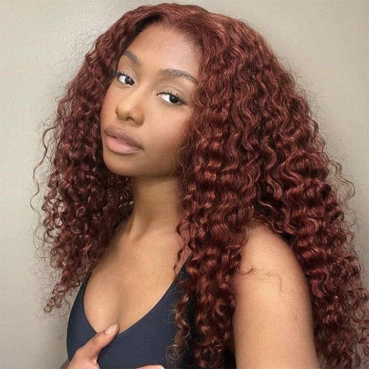 ALIGLOSSY Reddish Brown Color 13x6 HD Transparent Deep Wave Lace Front Wig 13x4 Lace Human Hair Wigs