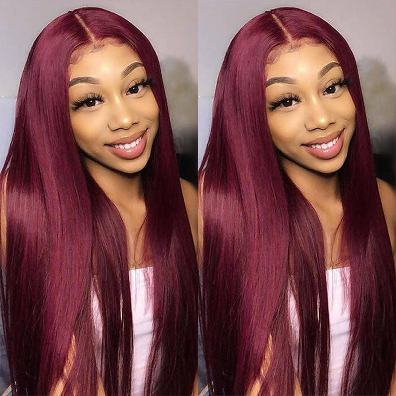 ALIGLOSSY Bye Bye Knots Wear Go Glueless 99J Straight Lace Closure Wig 4x4 5x5 Pre Cut HD Transparent Human Hair Lace Wigs Beginner Friendly