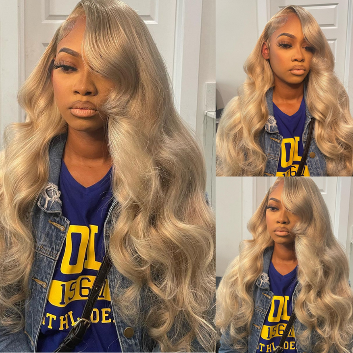 Aliglossy 250 Density Ash Dirty Blonde Human Hair Wigs 13X4 Lace Frontal Body Wave Hair