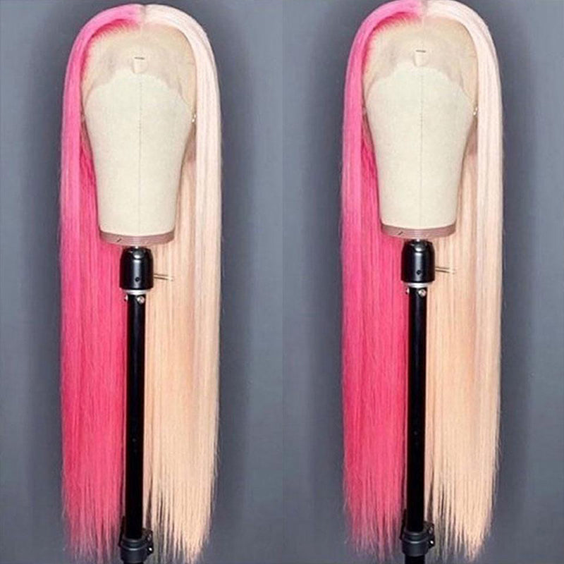 ALIGLOSSY Half 613 Half Black Pink Red Straight 13x4 Lace Front Wig