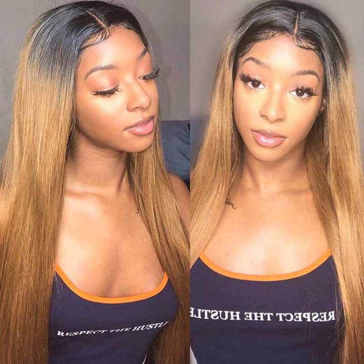 ALIGLOSSY Ombre 1B27 1B30 Color Wig 13x4 HD Lace Front Straight Hair