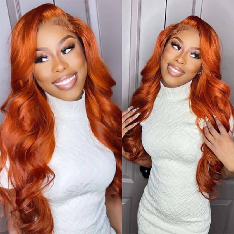 ALIGLOSSY Ginger Color 13x6 HD Transparent Body Wave Lace Front Wig 13x4 Lace Straight Human Hair Wigs