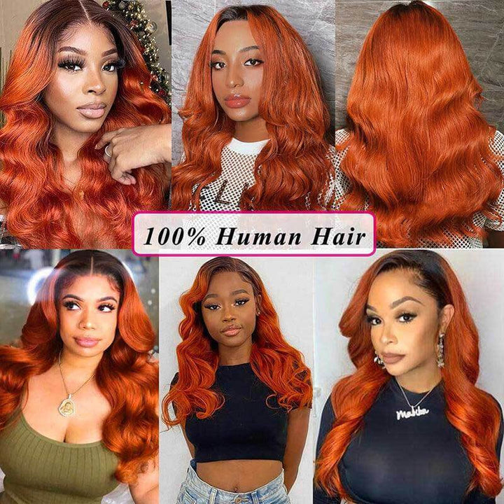 ALIGLOSSY 1B/Ginger 13x4 Glueless Body Wave Lace Front Wig Human Hair