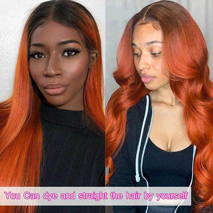 ALIGLOSSY 1B/Ginger 13x4 Glueless Body Wave Lace Front Wig Human Hair