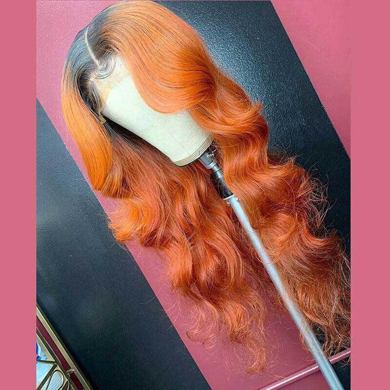 ALIGLOSSY 1B/Ginger 13x4 Glueless Body Wave Lace Front Wig Human Hair