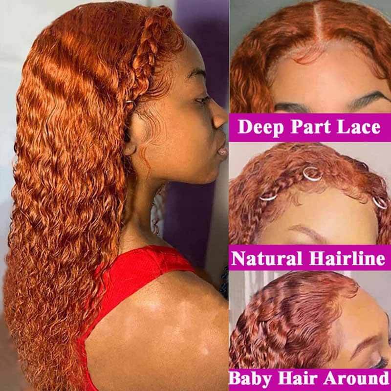 ALIGLOSSY 13X4 Lace Front 180 Density Ginger Deep Wave Lace Front Wig