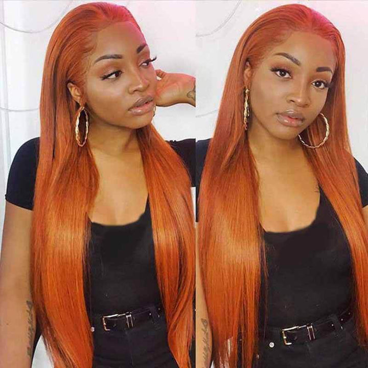 ALIGLOSSY 13X4 Ginger Brazilian Straight Lace Front Human Hair Wig