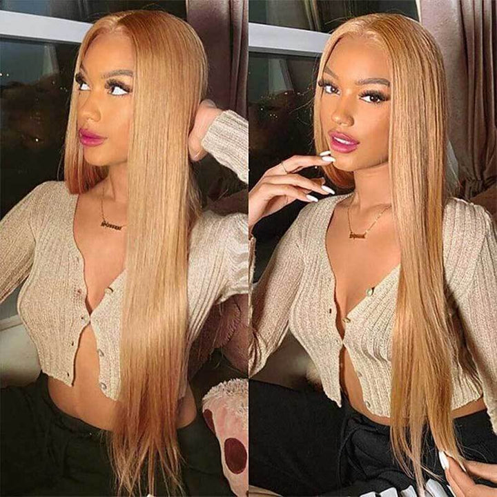 ALIGLOSSY Bye Bye Knots Pre Cut Wear Go Glueless Honey Blonde 4x4 5x5 Straight Lace Closure Wig HD Transparent Lace Human Hair Wigs