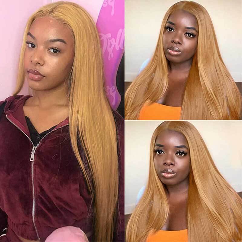 ALIGLOSSY Bye Bye Knots Pre Cut Wear Go Glueless Honey Blonde 4x4 5x5 Straight Lace Closure Wig HD Transparent Lace Human Hair Wigs