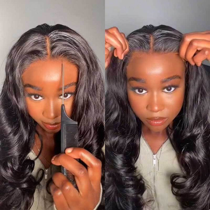 ALIGLOSSY Pre Cut Wear Go Glueless 4x4 5x5 Body Wave Lace Closure Wig