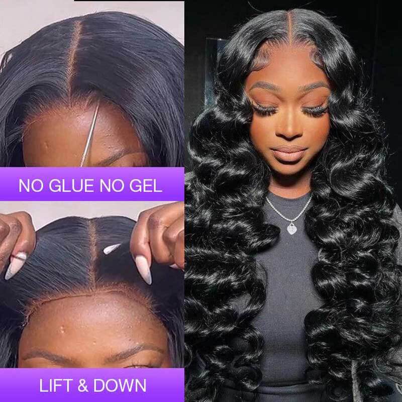 ALIGLOSSY 4x4 180% Density Pre Cut Wear Go Glueless Loose Deep Wave Human Hair Wig