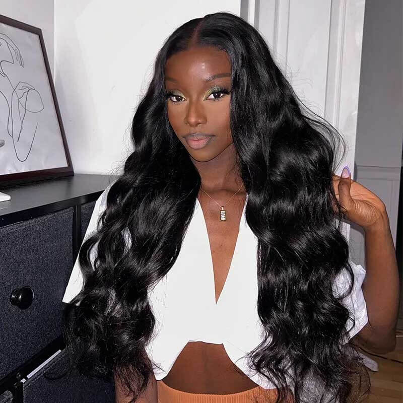 ALIGLOSSY Pre Cut Wear Go Glueless 4x4 5x5 Body Wave Lace Closure Wig