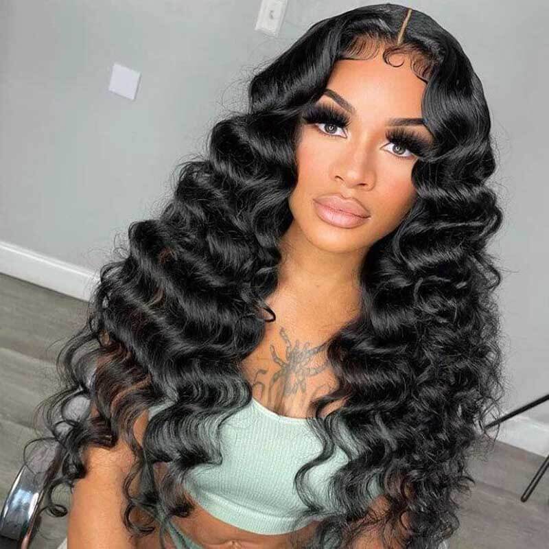 ALIGLOSSY 4x4 180% Density Pre Cut Wear Go Glueless Loose Deep Wave Human Hair Wig