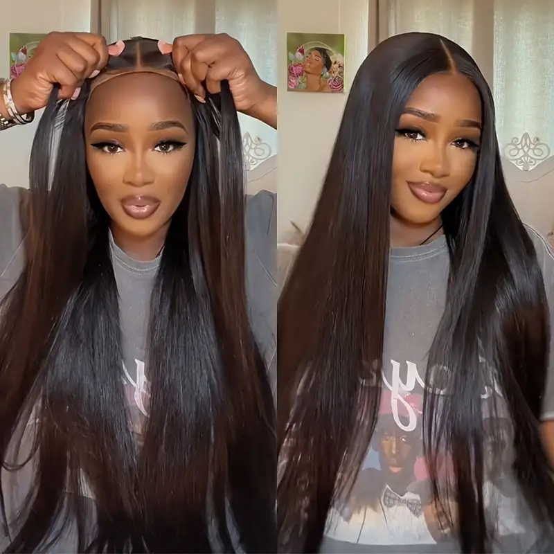 ALIGLOSSY Pre Cut Wear And Go Glueless Straight Lace Front Wigs Pre Plucked 4x4 5x5 HD Transparent Lace Closure Wigs Beginner Friendly