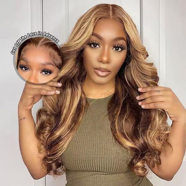 ALIGLOSSY Glueless Wear Go 5x5 4x4 Pre Cut Lace Wig P4/27 Highlight Body Wave HD Lace Closure Wig Beginner Friendly