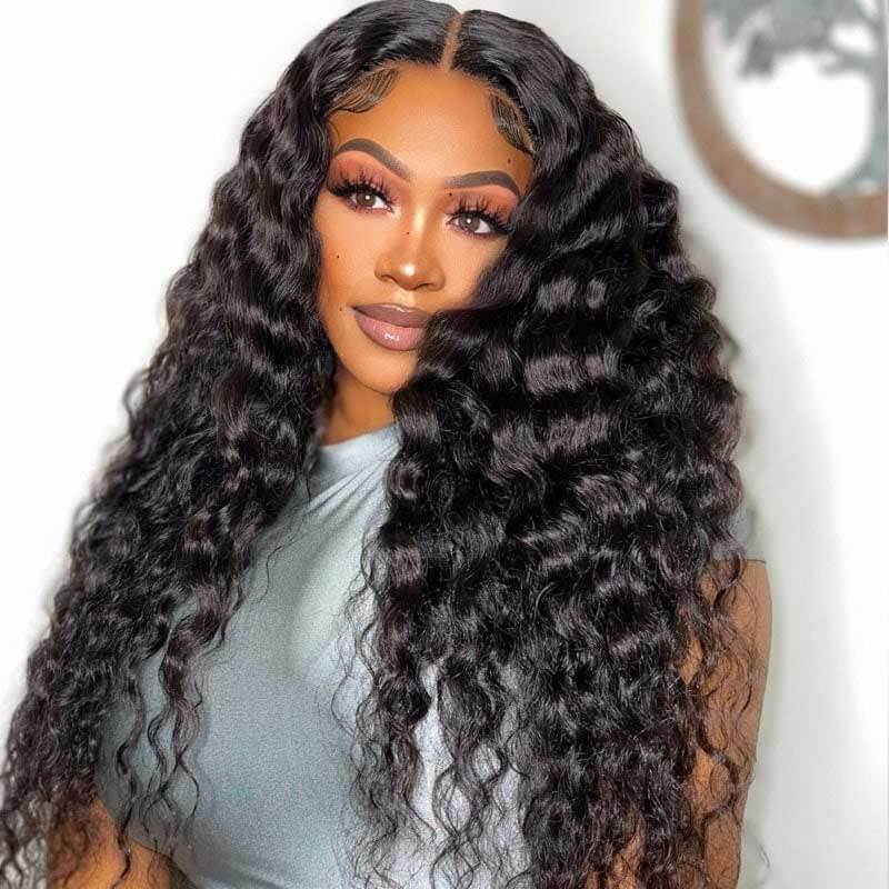 ALIGLOSSY 4x4 180% Density Pre Cut Wear Go Glueless Loose Deep Wave Human Hair Wig