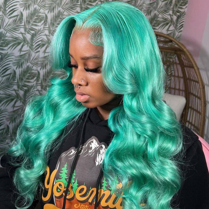 Aliglossy 250 Density Ocean Aqua Blue 13X4 Lace Front Straight Body Wave Hair Wigs