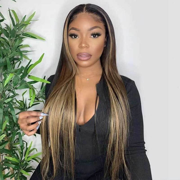 ALIGLOSSY 1B/30 Highlight 13x4 Glueless Straight Hair Lace Front Wig