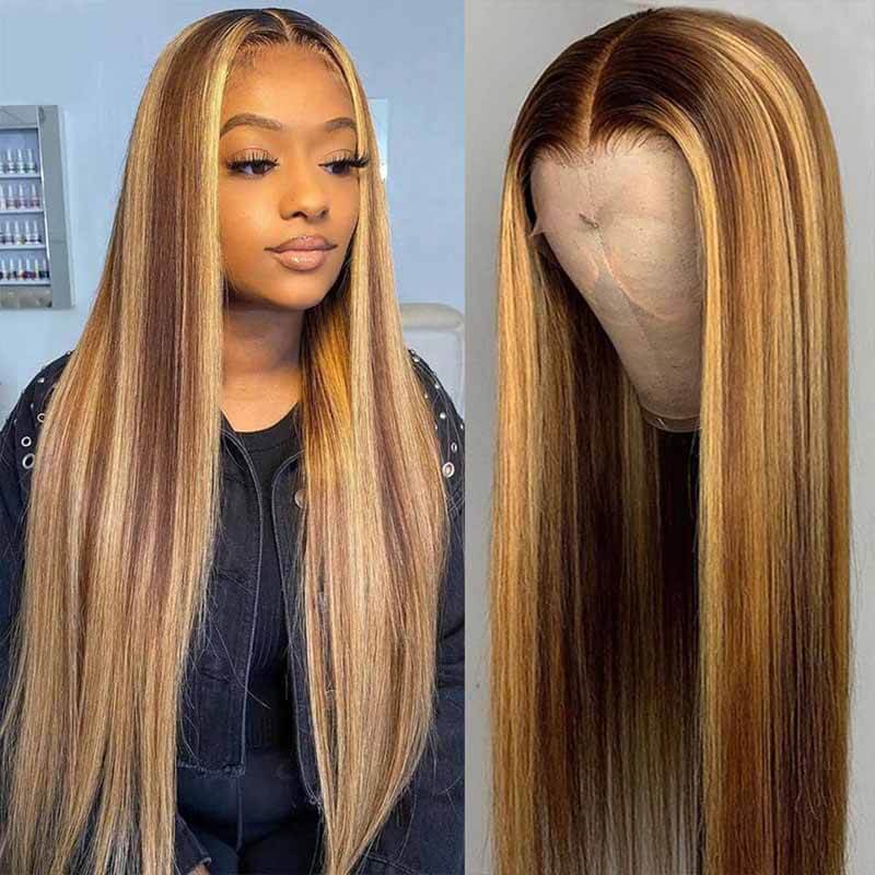 ALIGLOSSY 200 250 Density 13x4 HD Lace Front P4/27 Highlight Straight Hair Wig