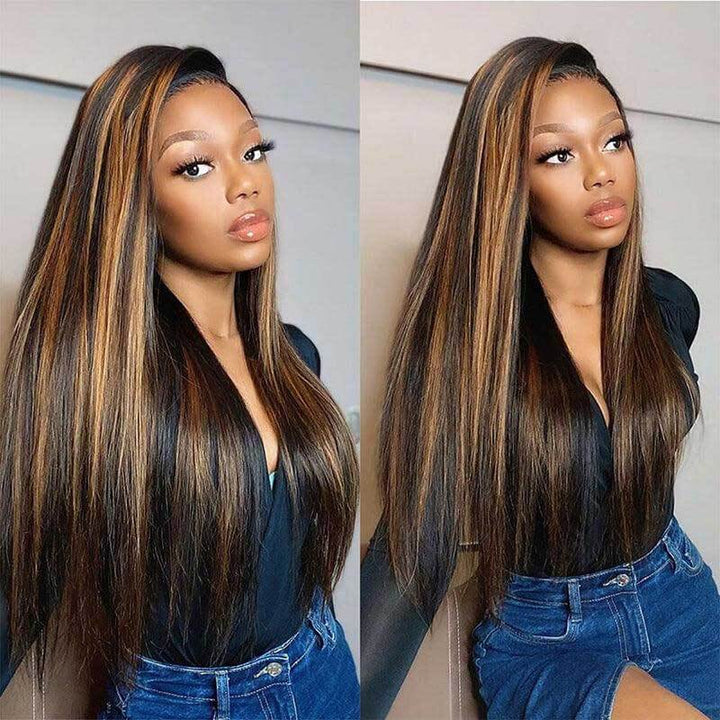 ALIGLOSSY 1B/30 Highlight 13x4 Glueless Straight Hair Lace Front Wig