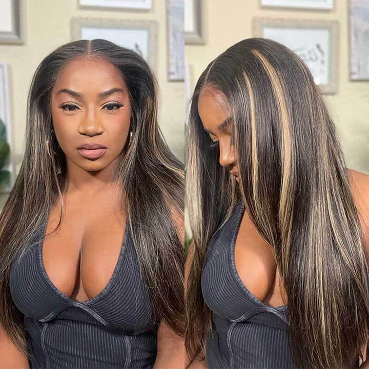 ALIGLOSSY 1B/30 Highlight 13x4 Glueless Straight Hair Lace Front Wig
