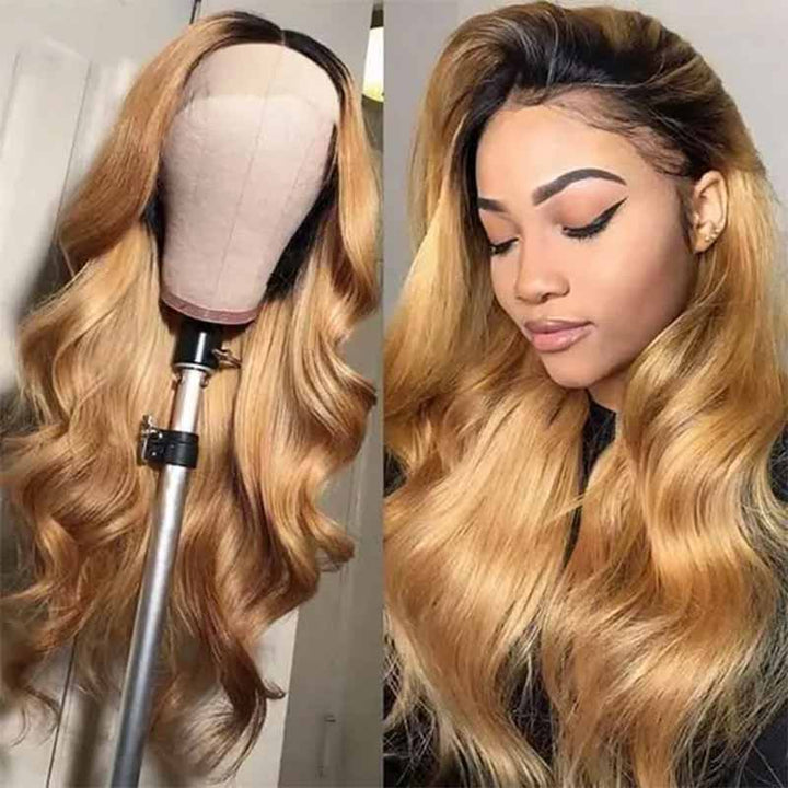 ALIGLOSSY Ombre Brown Color 1B/27 1B/30 13x6 Lace Front Body Wave Wig