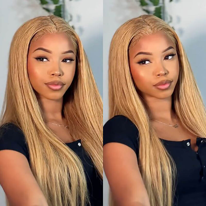 ALIGLOSSY Honey Blonde 27 Color 13x6 HD Transparent Lace Front Wig 13x4 Lace Straight Human Hair Wigs